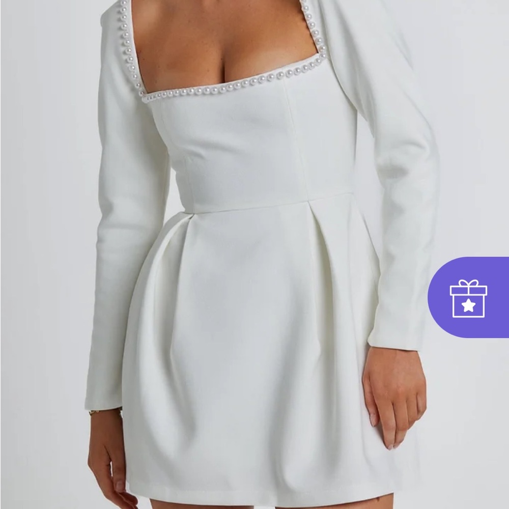 Elegant White Dress with Pearl Detailing